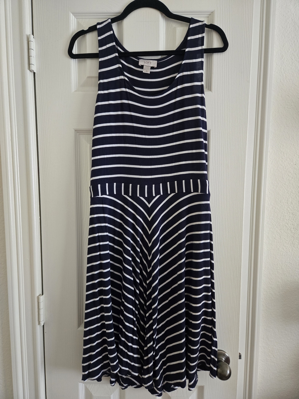 LOFT Navy & White Striped Sleeveless Midi Dress
